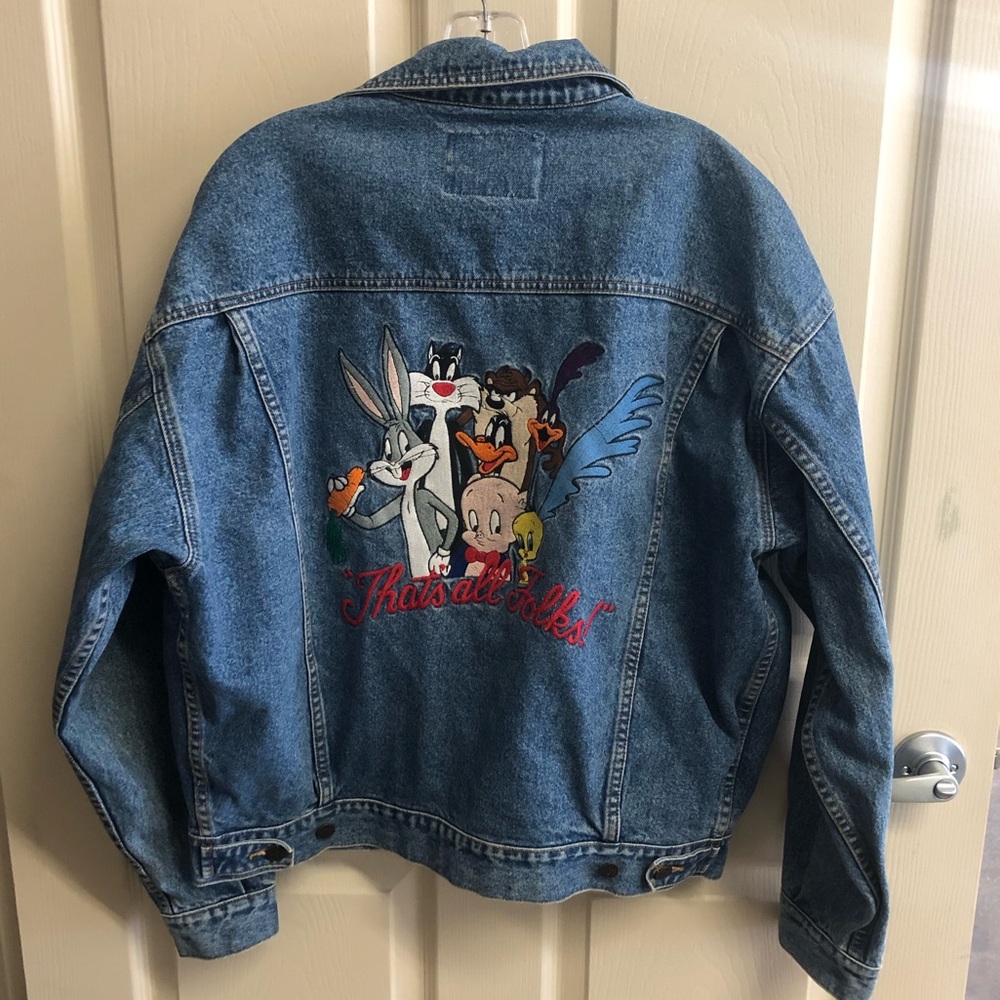 Looney Tunes Characters Vintage Denim Jean Trucker Jacket M Blue Warner Bros.